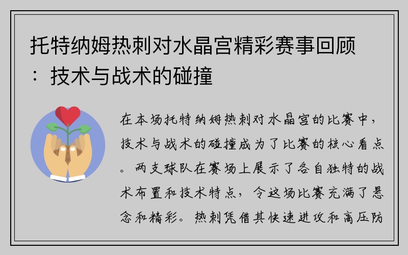 托特纳姆热刺对水晶宫精彩赛事回顾：技术与战术的碰撞